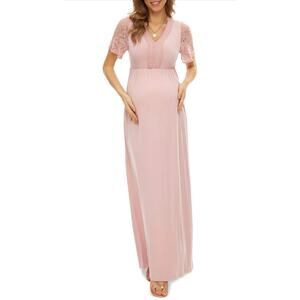 Blush Pink Maternity Dress Women’s M Lace Sleeve Empire Waist